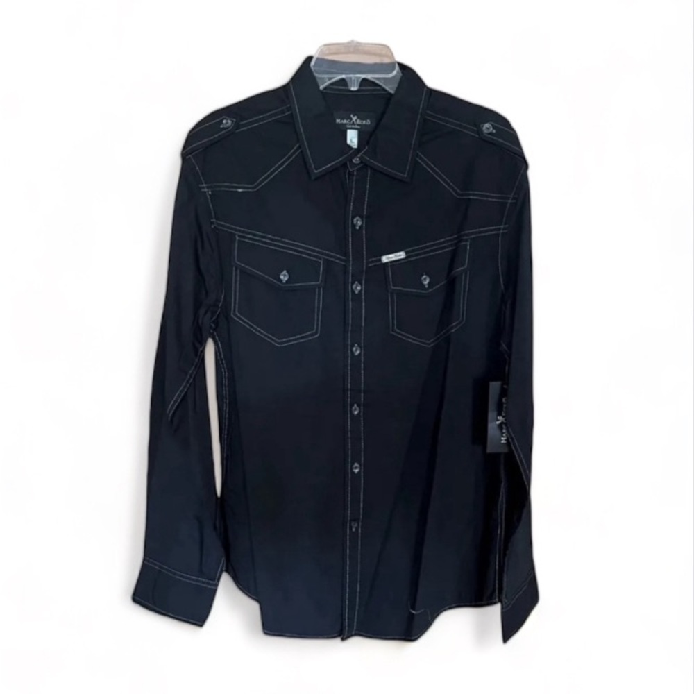 Mens Dress Shirt Black Mark Ecko With Front Chest Pockets Size L